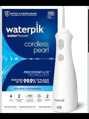 Waterpik Cordless Pearl Water Flosser Rechargeable Oral Irrigator 4 Tips ADA A3